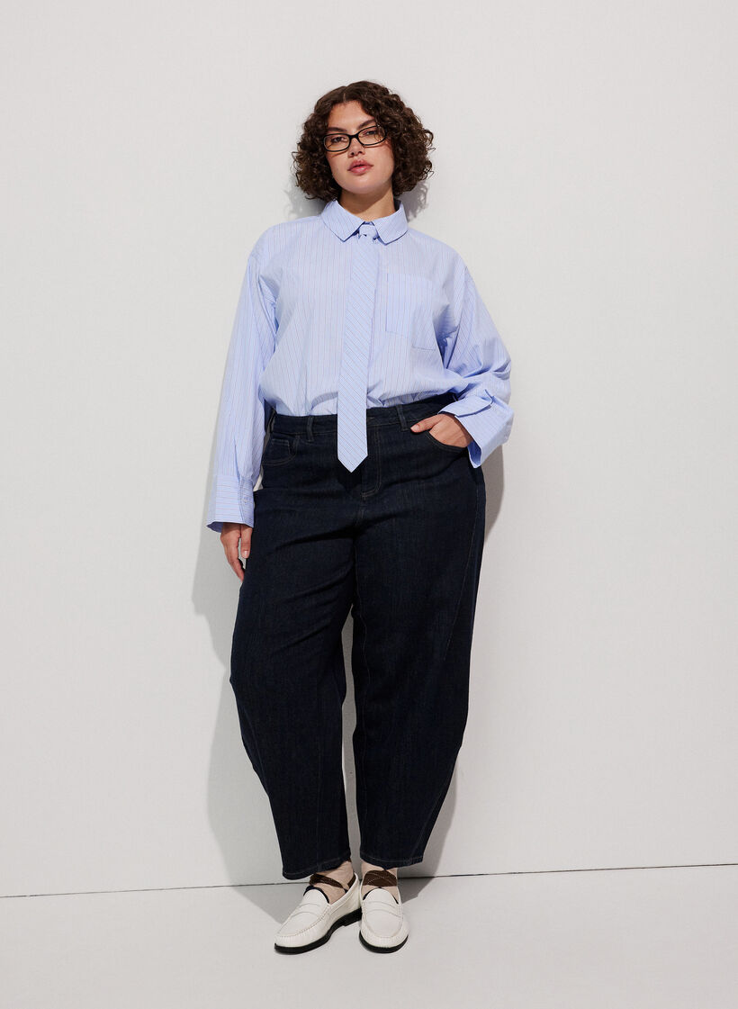 Barrel fit jeans met high waist, Blauw, Model image number 0