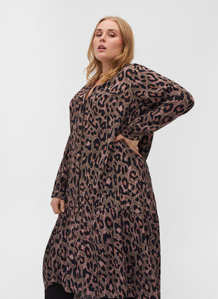 Midi-jurk met print in viscose, Ivy Green Leopard, Model image number 2