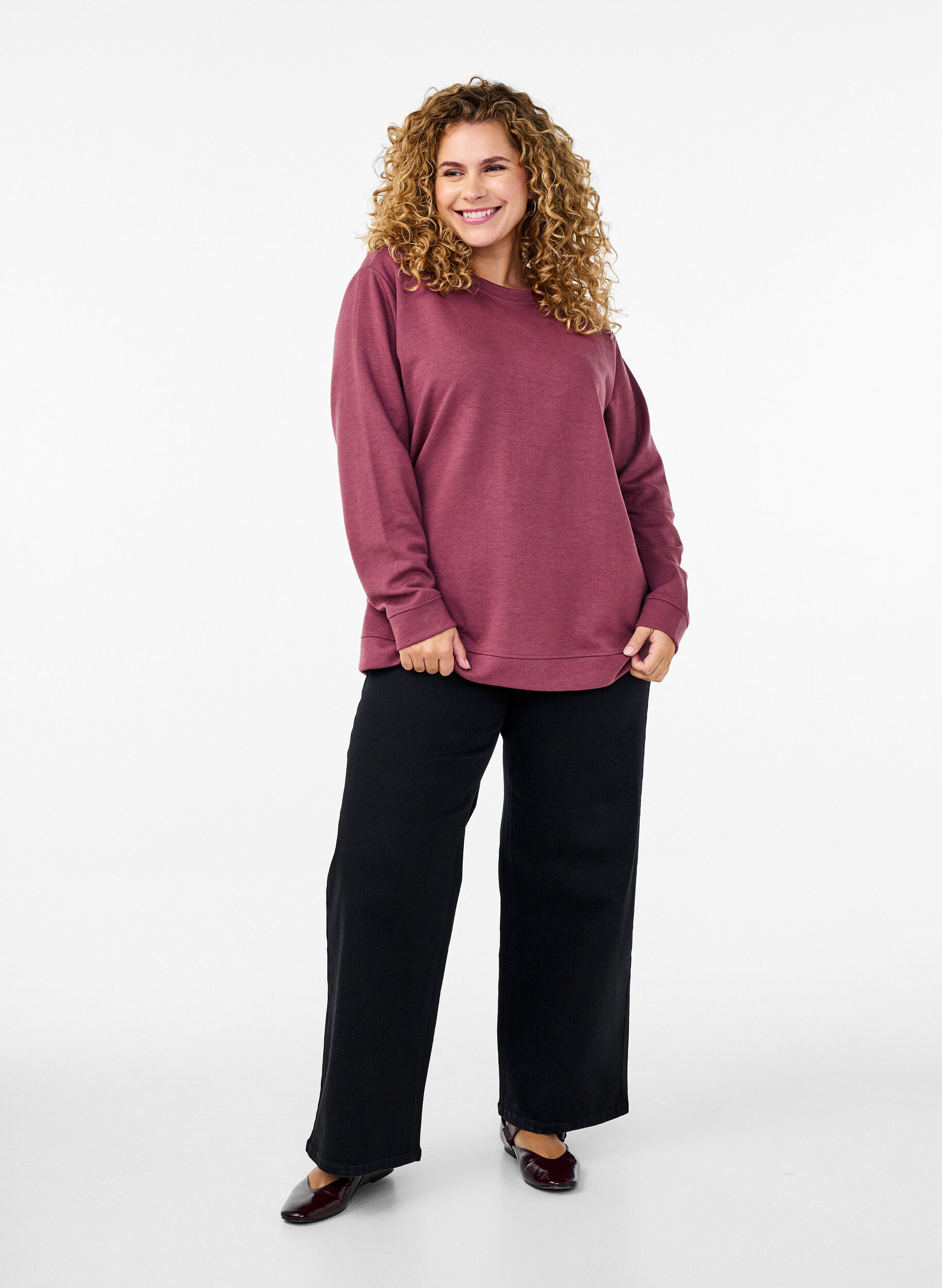 ZizziSweatshirt met ronde hals, Bruin, Model image number 1