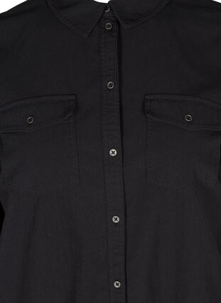 Chemise longue en coton avec poches à la poitrine, Black, Packshot image number 2