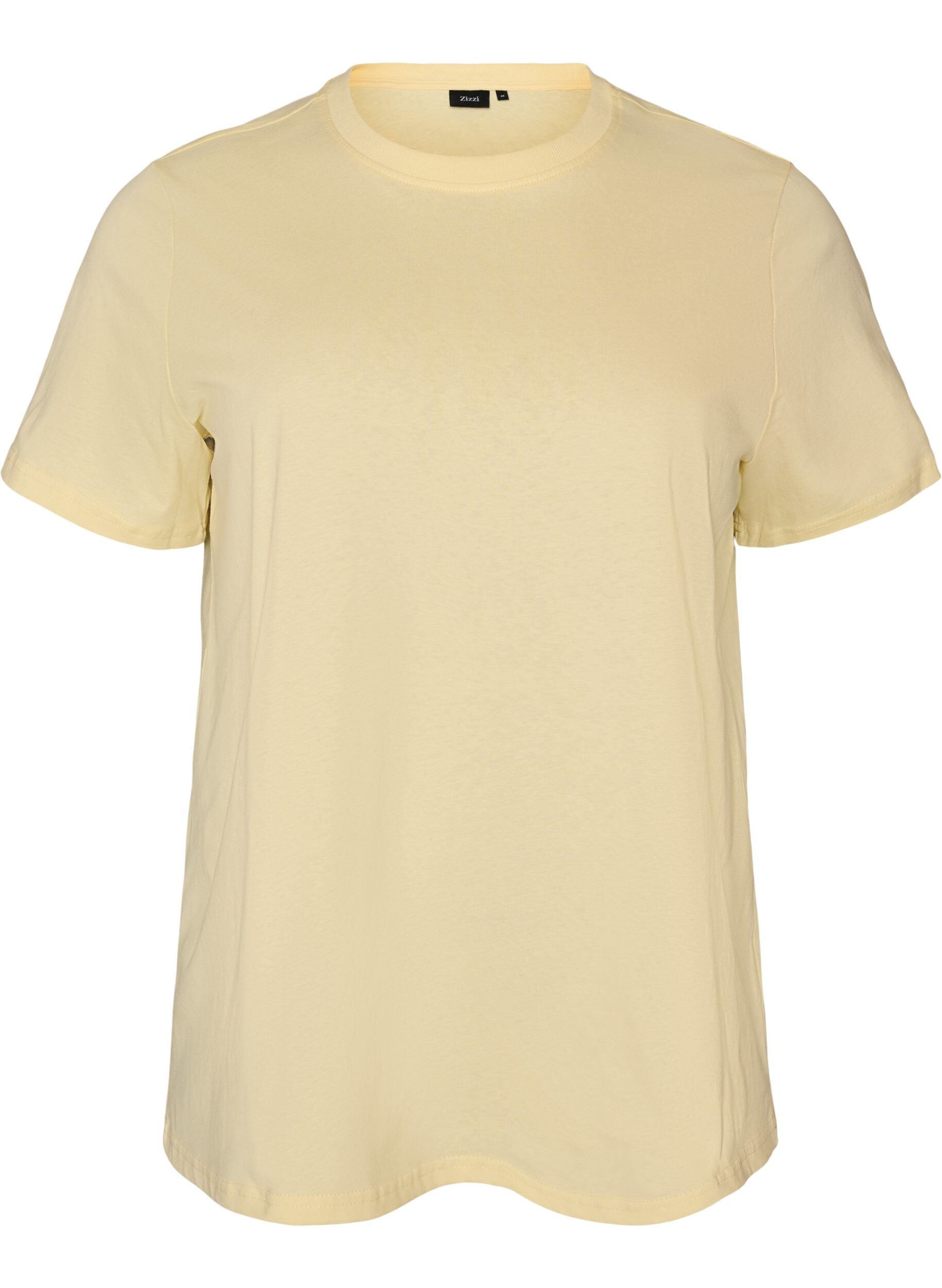 ZizziBasic katoenen T-shirt met ronde hals, Geel, Packshot image number 0