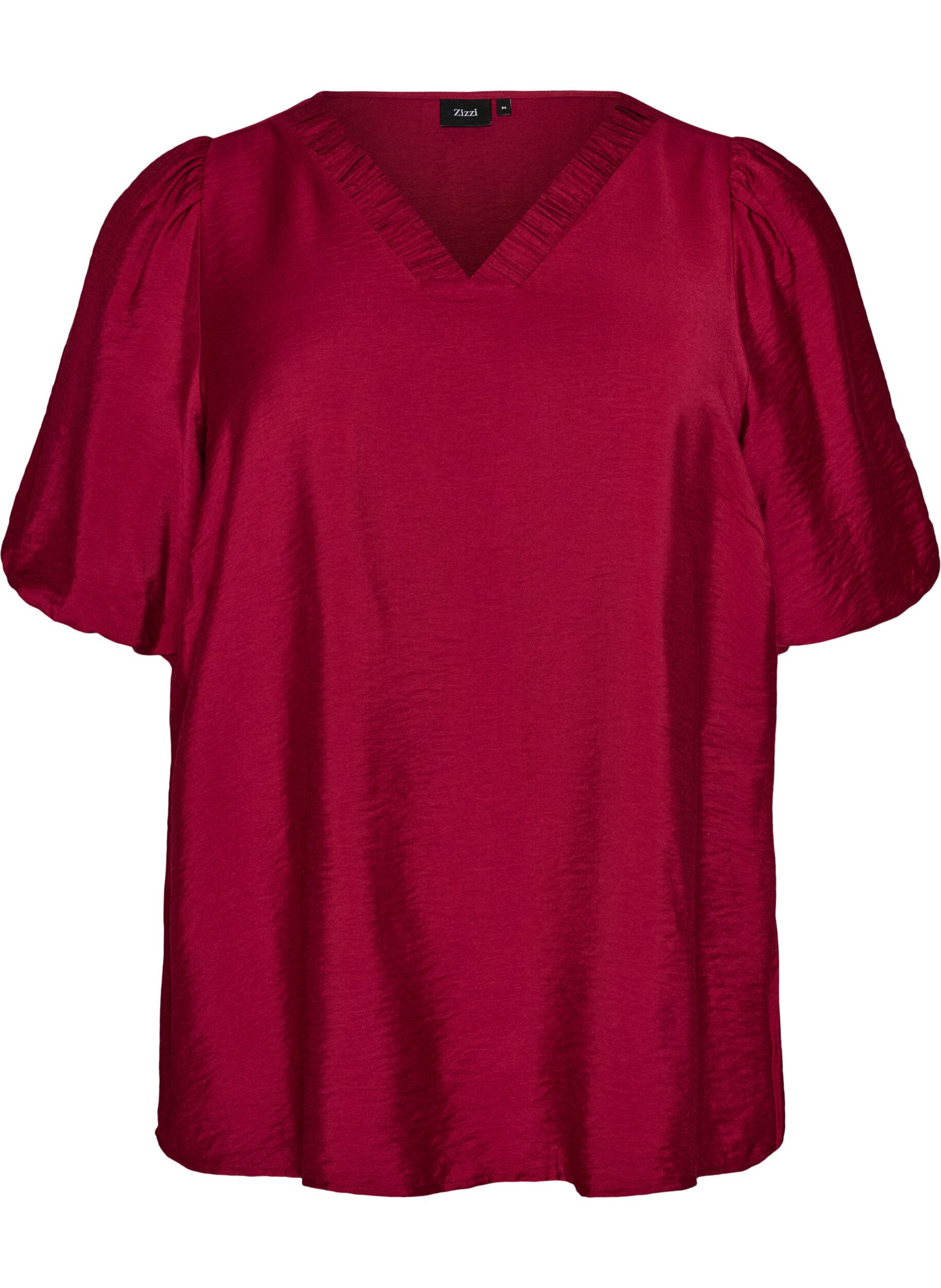 ZizziBlouse met ballonnenmouwen en V-hals, Rood, Packshot image number 0