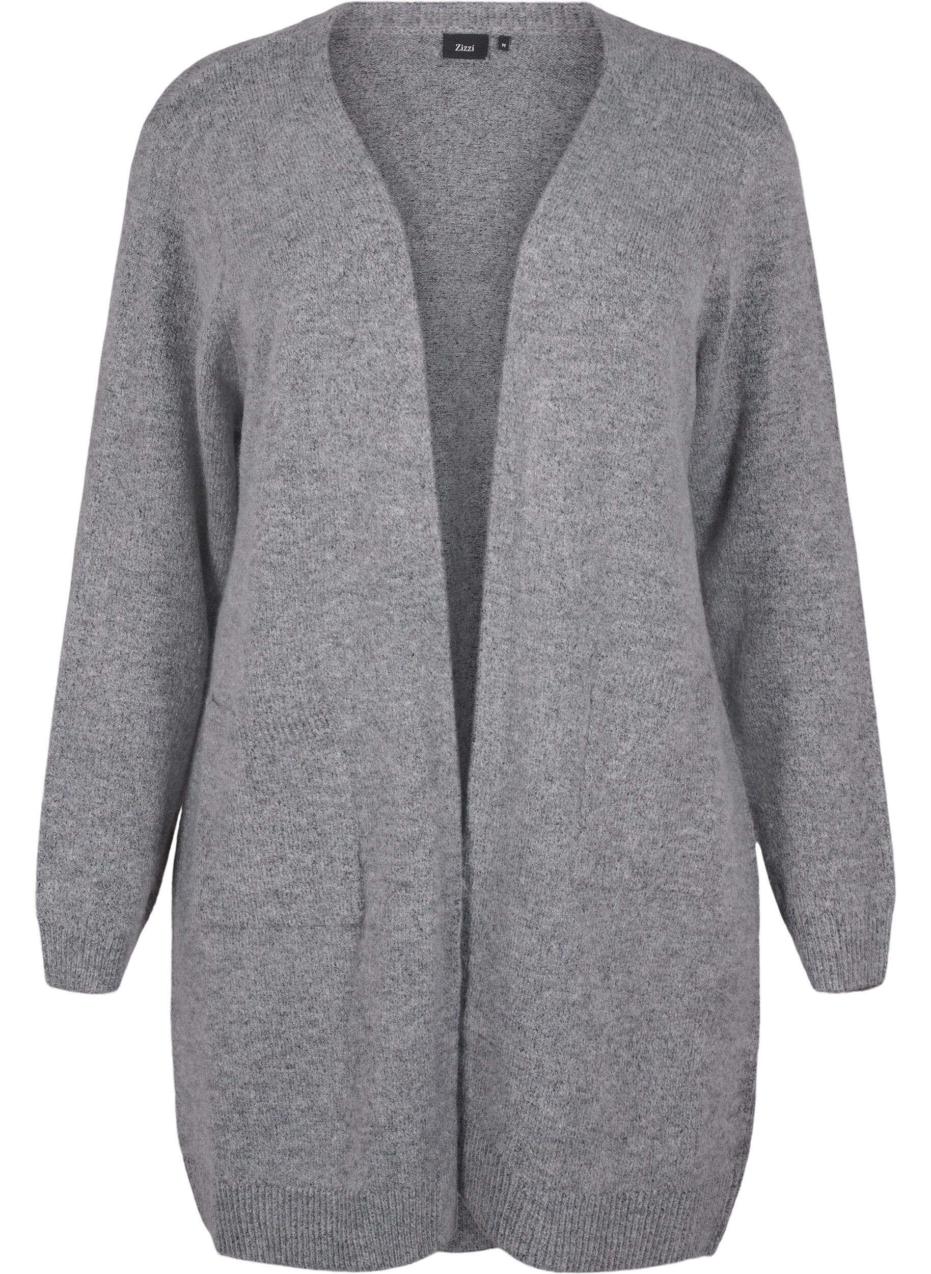 Zizzi Long cardigan tricot&eacute; avec poches, Gris, Packshot image number 0