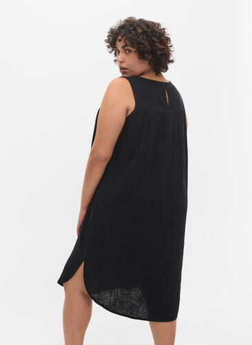 Robe sans manches en coton en forme trapèze, Black, Model image number 1