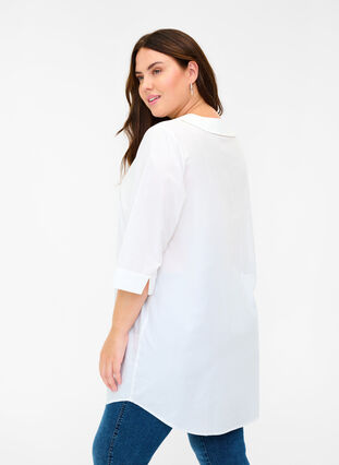 Tunique en coton à grand col, Bright White, Model image number 1