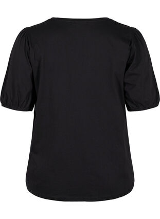 Katoenen t-shirt met elleboogmouwen, Black, Packshot image number 1