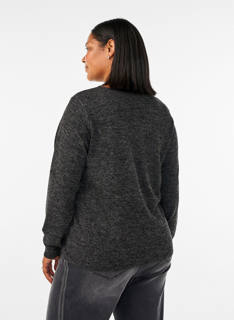 Jersey blouse met V-hals en lange mouwen, Zwart, Model image number 2
