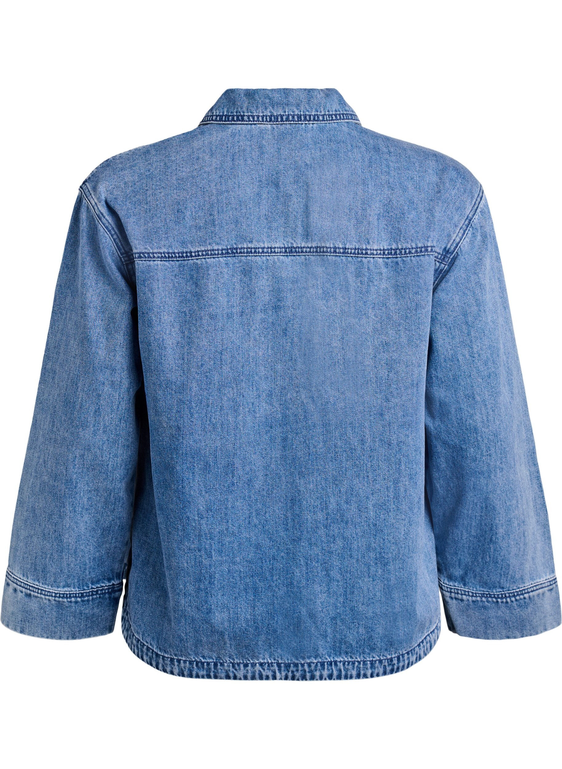 Zizzi Blouse ample en jean avec col et d&eacute;collet&eacute; en V, Bleu Clair, Packshot image number 1