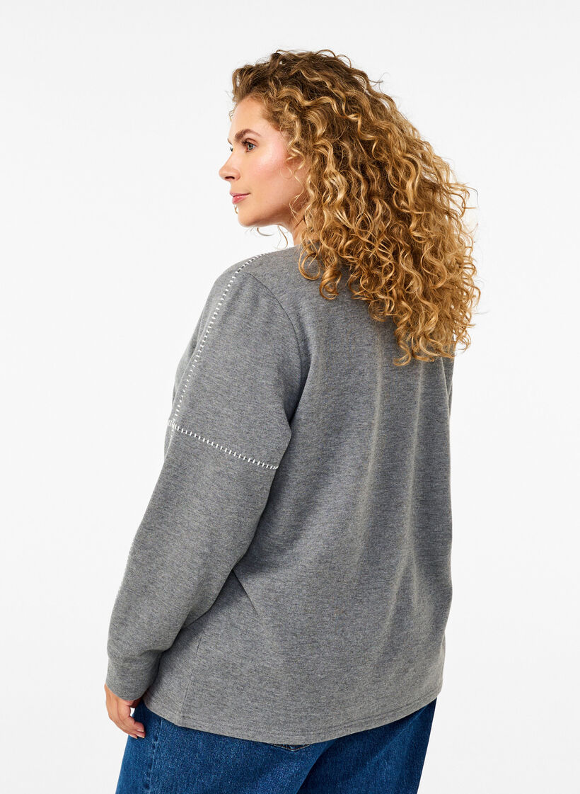 Sweatshirt met contrasterende stiksels, Medium Grey Mél, Model image number 1
