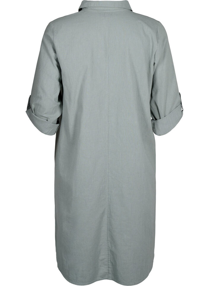 Robe à col en V en coton et en lin, Chinois Green, Packshot image number 1