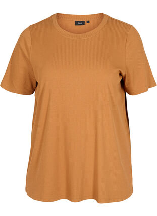 T-shirt à manches courtes en qualité côtelée, Pecan Brown, Packshot image number 0