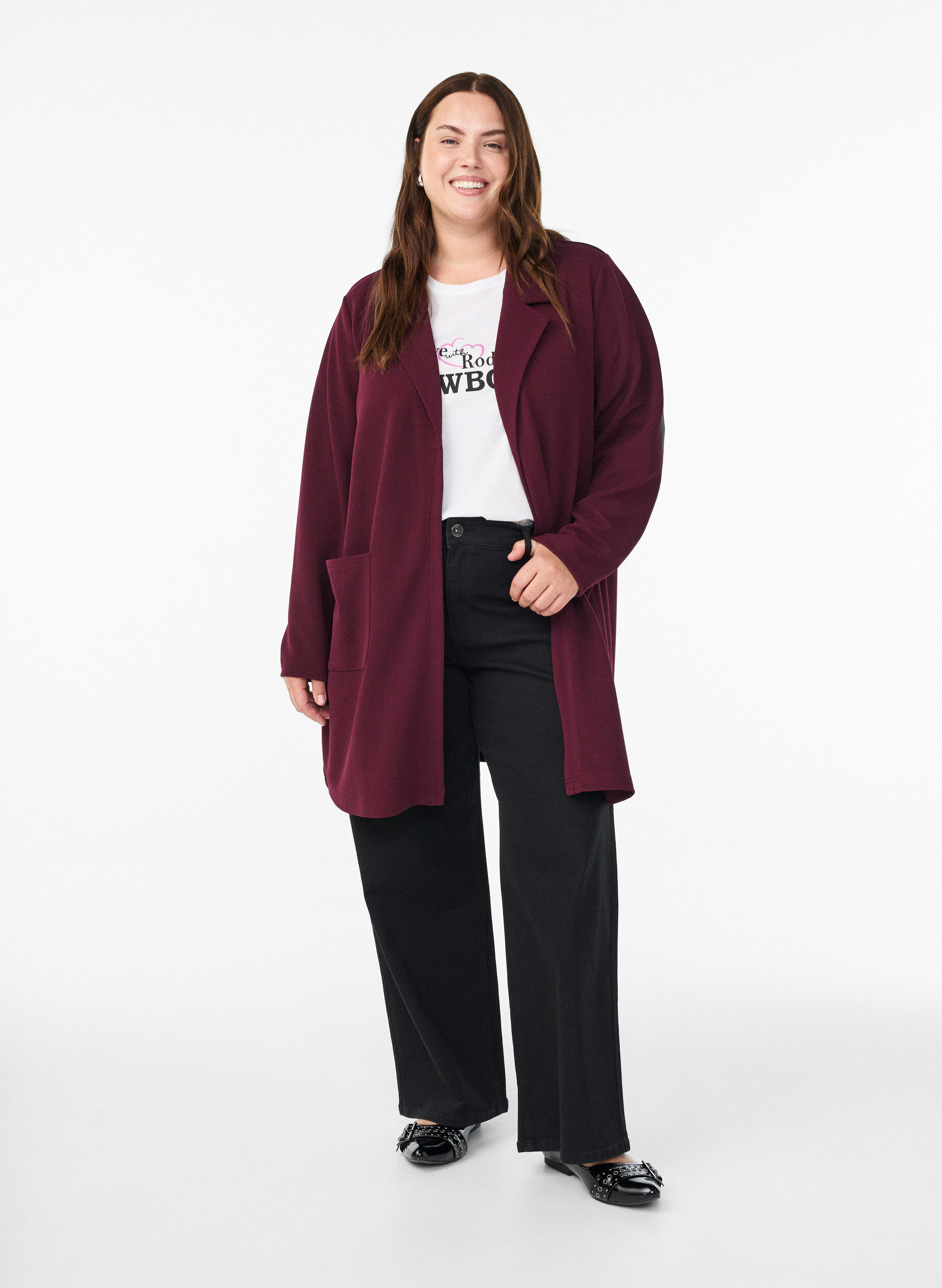 ZizziBlazer long avec des poches, Bordeaux, Model image number 1