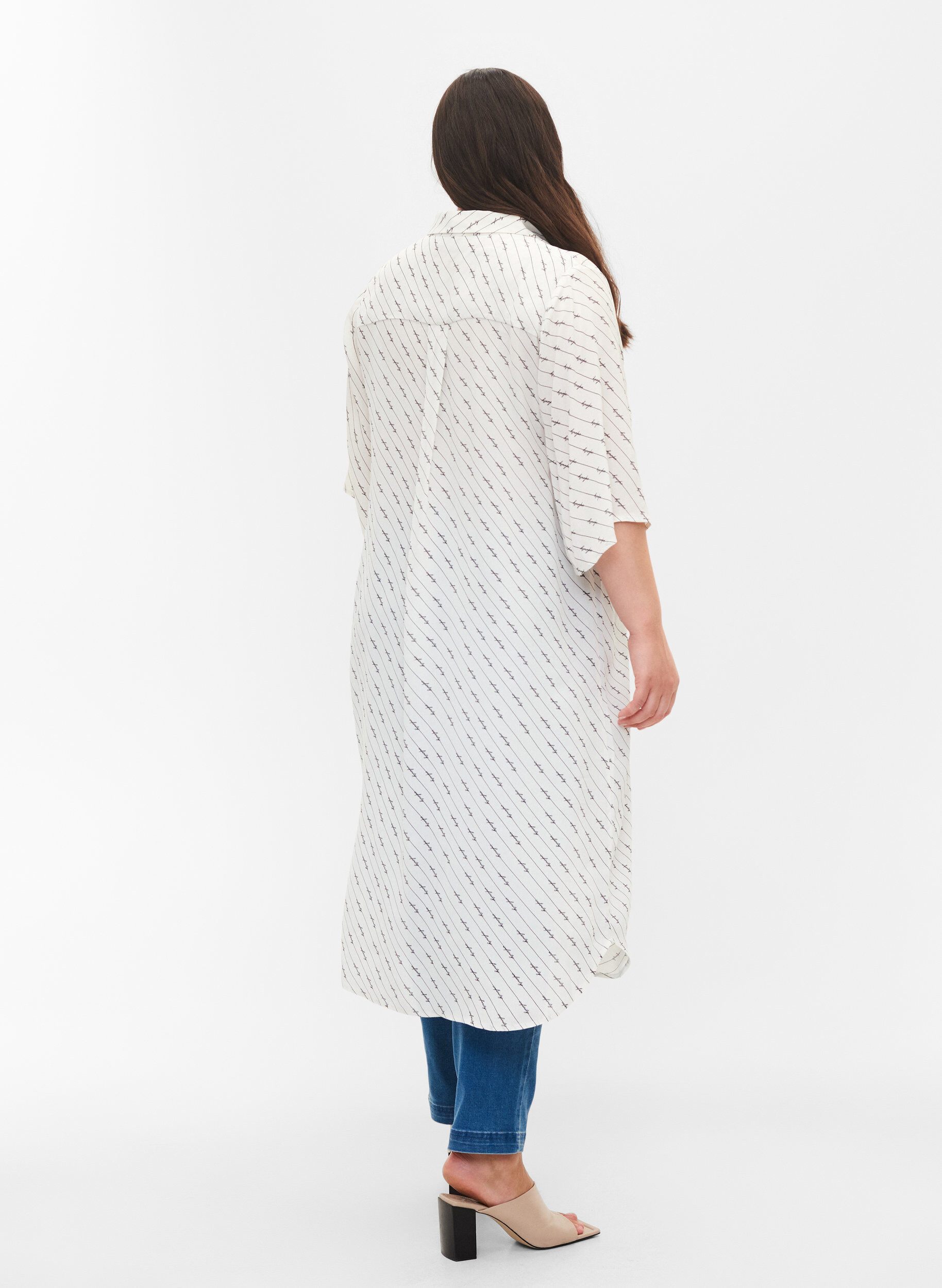 ZizziGestreepte overhemdjurk van viscose, White AOP, Model image number 1