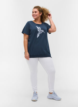 T-shirt en coton bio avec smocks, NavyBlazer Acid Bird, Model image number 2