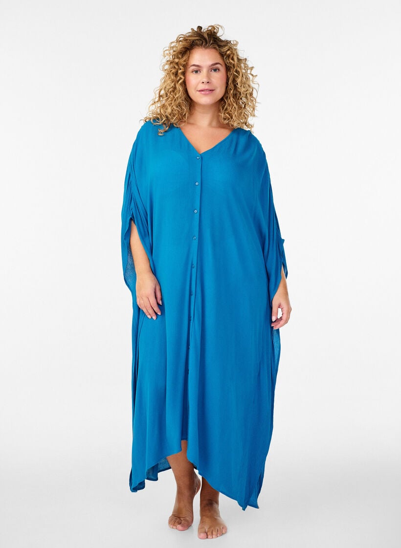 Robes de plage Kaftan &agrave; boutons, Bleu, Model image number 0