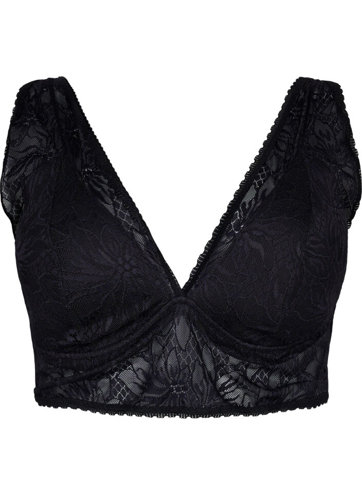 Bralette en dentelle avec rembourrage doux, Black, Packshot image number 0