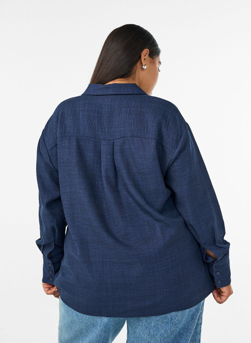 Chemise ample avec col en V, Bleu, Model image number 2