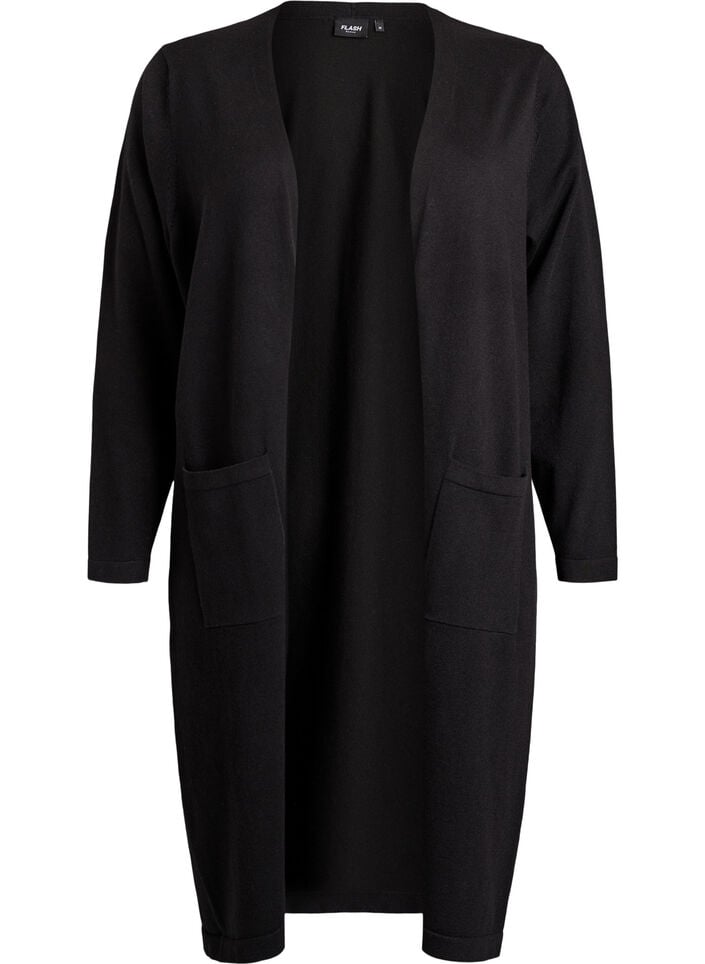 Lang, open vest met zakken, Zwart, Packshot image number 0