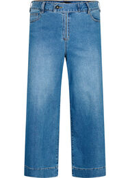 Cropped jeans met flare, Blue denim, Packshot