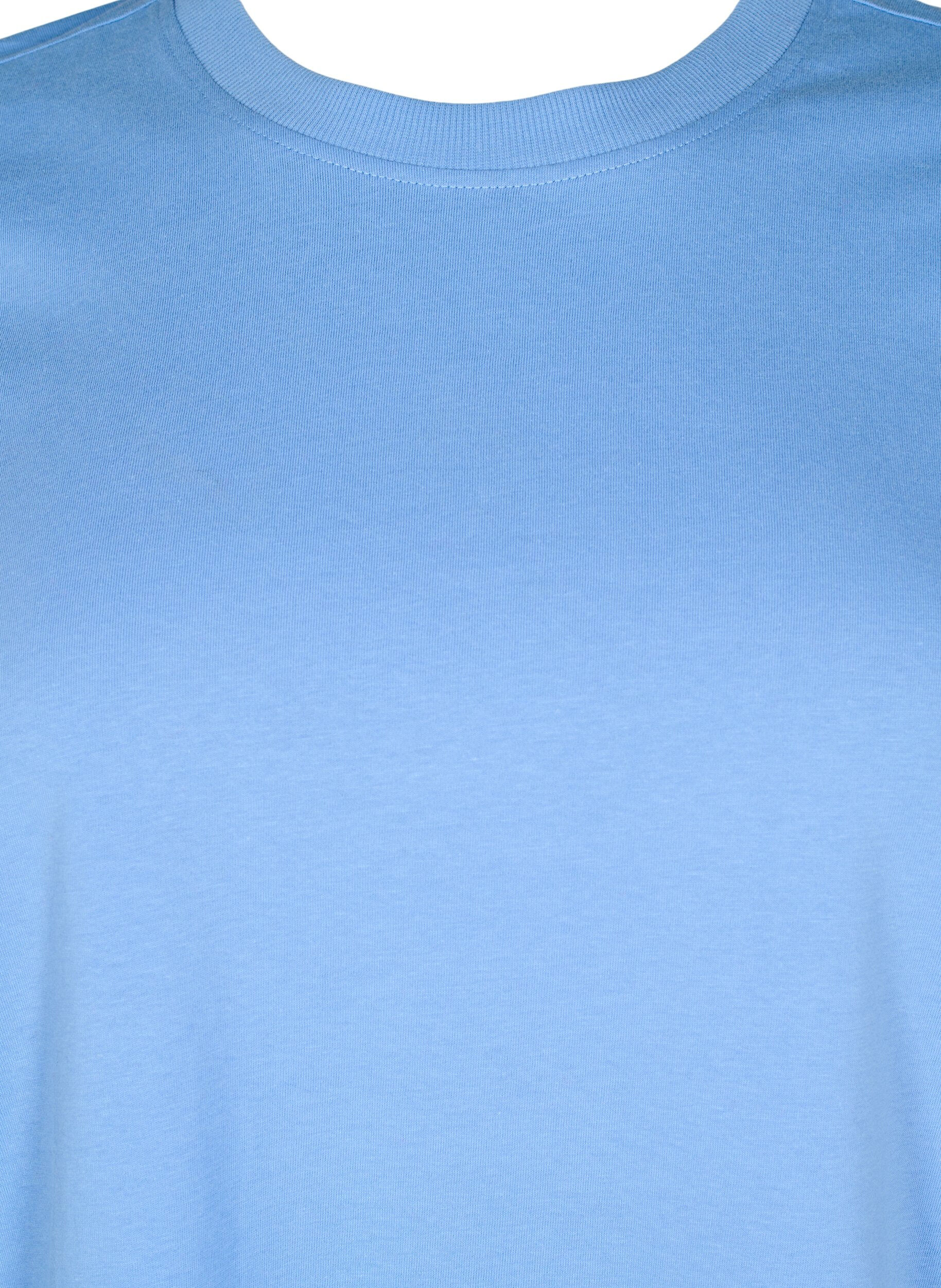 ZizziBasic katoenen T-shirt met ronde hals, Blauw, Packshot image number 2