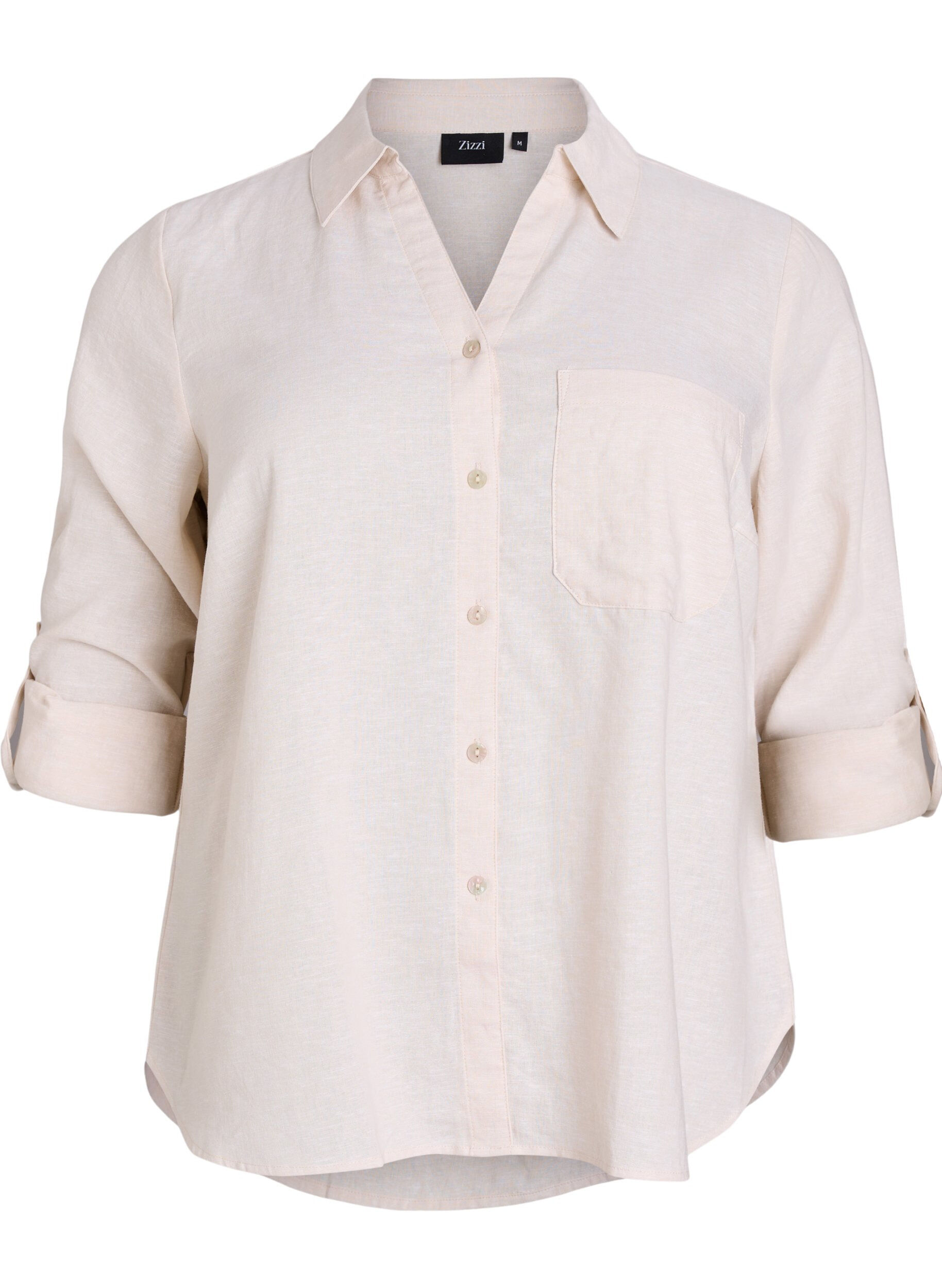 ZizziLinnen en viscose shirt met 3/4 mouwen, Beige, Packshot image number 0