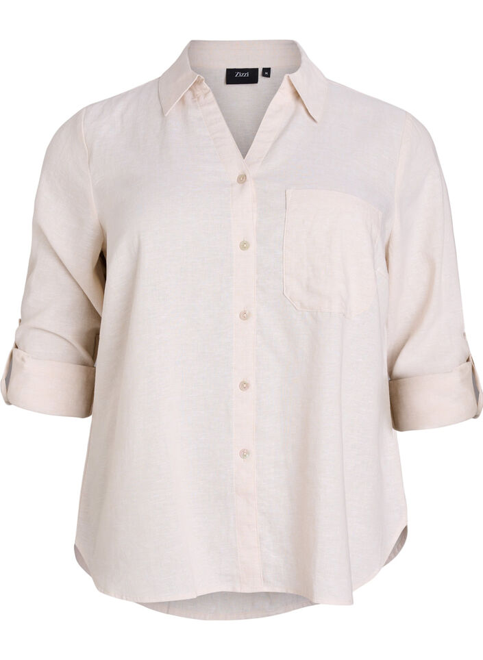 Chemise en lin et viscose avec manches 3/4, Beige, Packshot image number 0