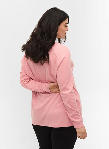 Katoenen blouse met lange mouwen en kantpatroon, Blush, Model image number 1