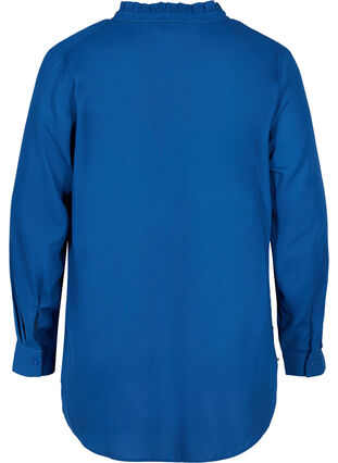 Overhemd met lange mouwen en rucheskraag, Estate Blue, Packshot image number 1
