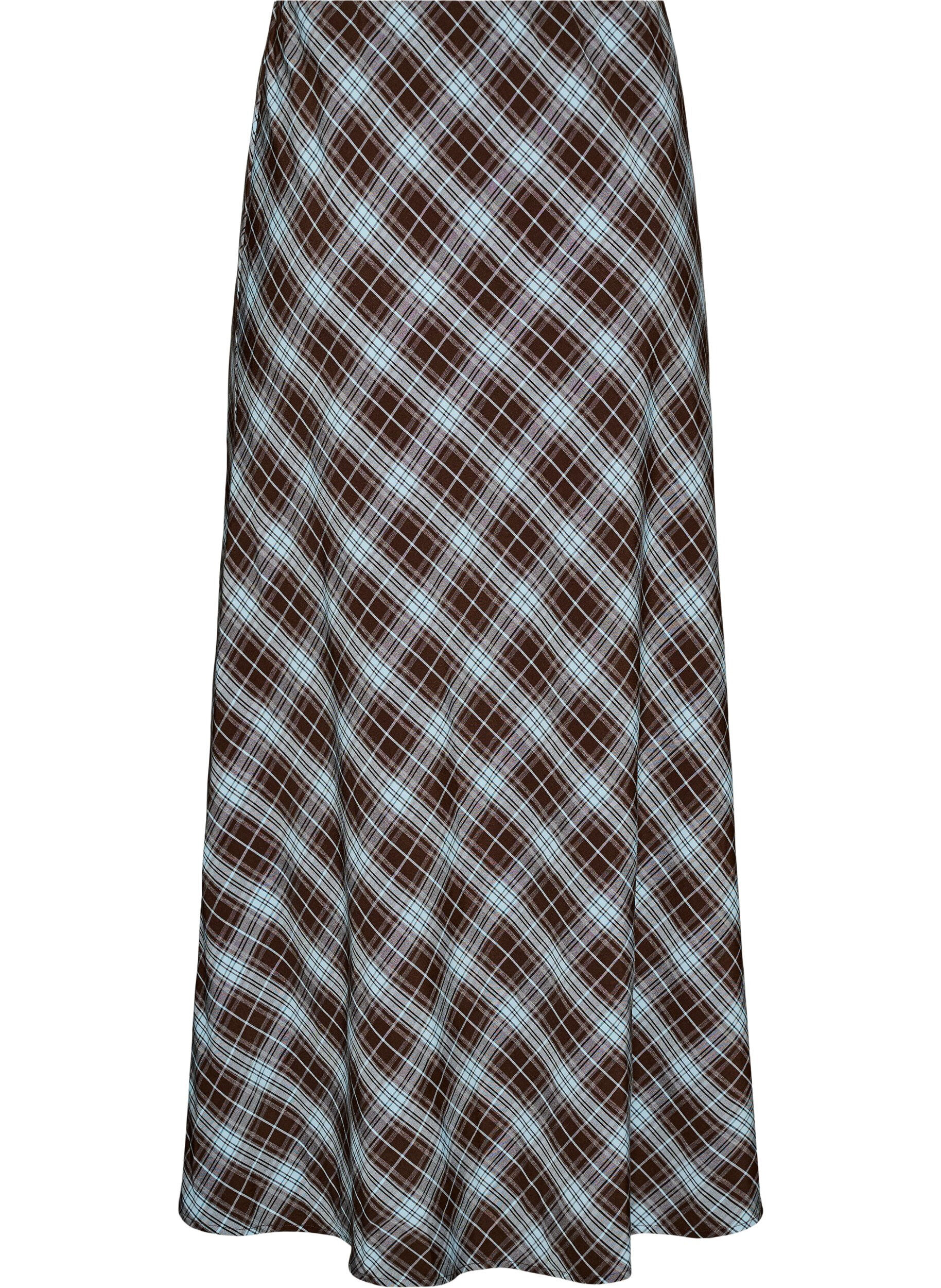 ZizziJupe maxi coupe &eacute;vas&eacute;e &agrave; carreaux, Bleu Clair, Packshot image number 1