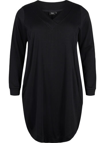 Robe sweat-shirt avec col en V, Black, Packshot image number 0