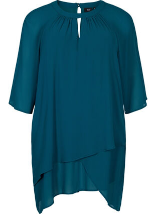 Chiffon blouse met 3/4 mouwen, Deep Teal, Packshot image number 0