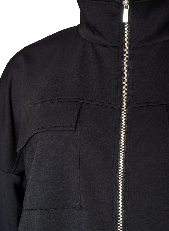 Jersey vest met rits en hoge kraag, Zwart, Packshot image number 2
