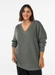 Lange ribgebreide blouse met V-hals, Groen, Model image number 0