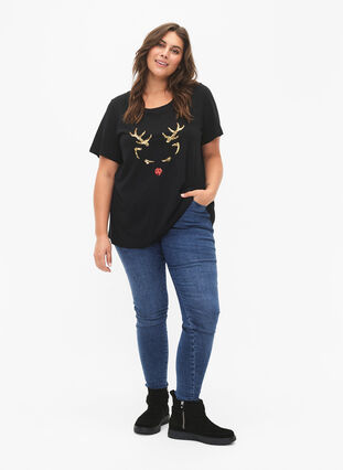 T-shirt de Noël à paillettes, Black W. Reindeer, Model image number 2