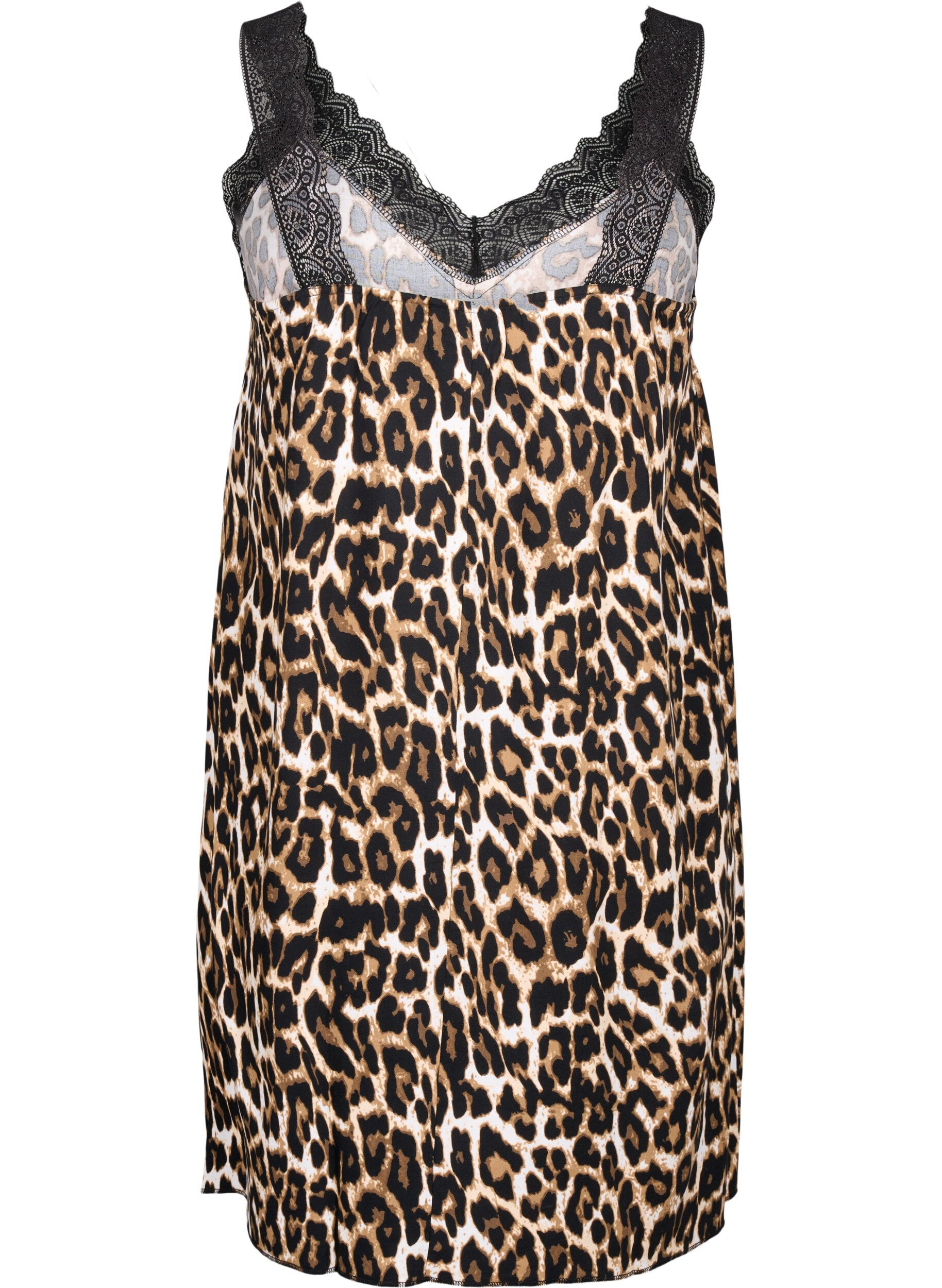 ZizziSpaghetti-jurk van viscose met kant, Leopard, Packshot image number 1