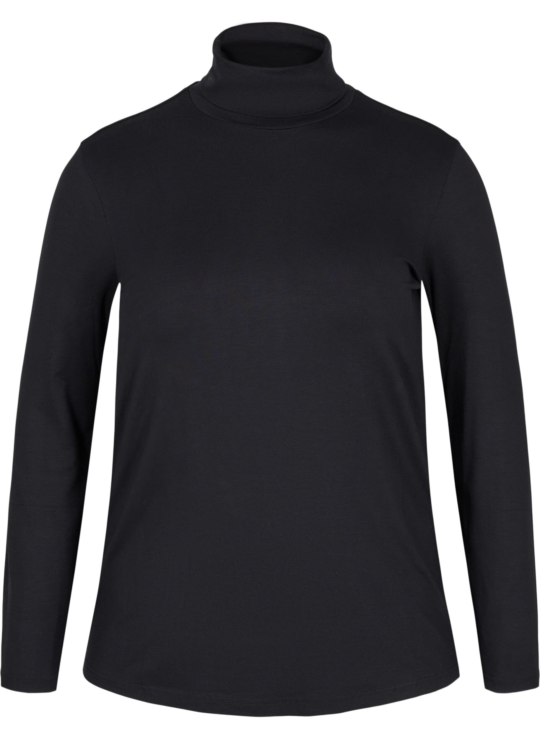Zizzi Blouse en coton &agrave; manches longues avec col roul&eacute;, Solid Black, Packshot image number 0
