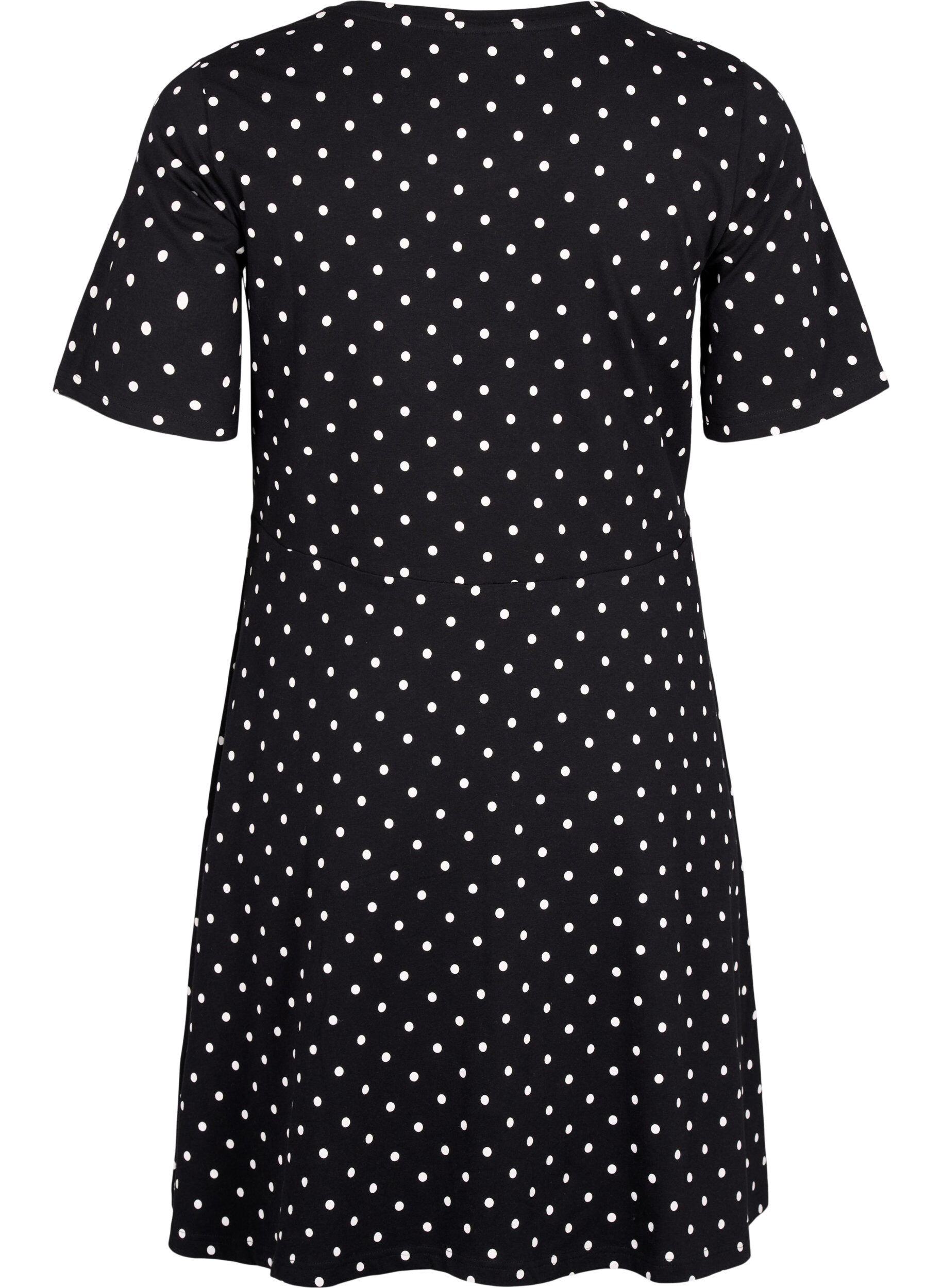 Zizzi Robe en coton &agrave; manches courtes et &agrave; pois, Black w. White Dot, Packshot image number 1