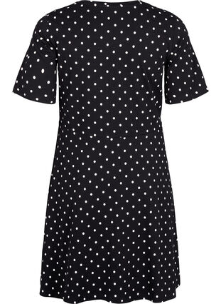 Effen katoenen jurk met korte mouwen, Black w. White Dot, Packshot image number 1