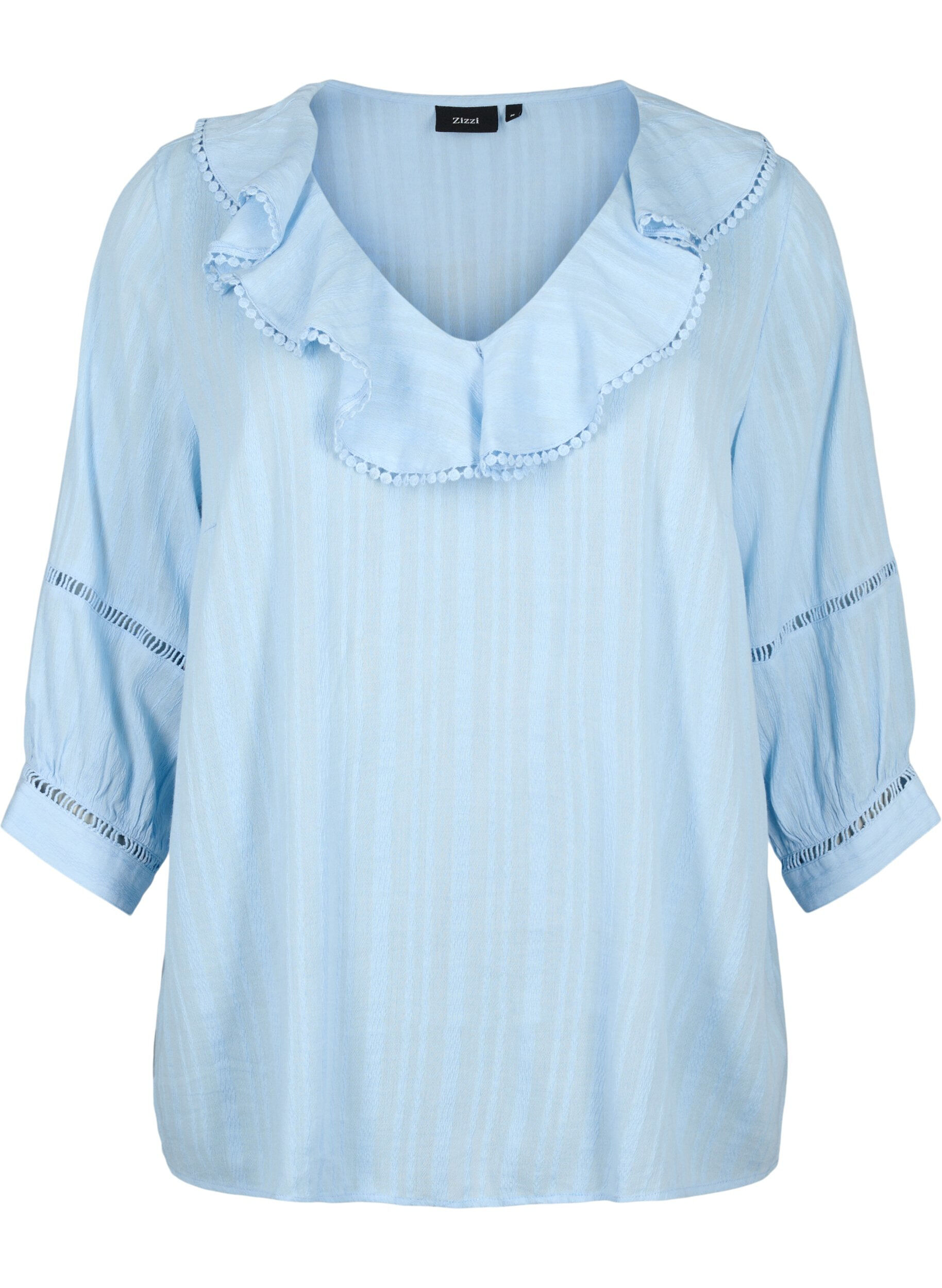 ZizziBlouse met 3/4 mouwen en kant, Chambray Blue, Packshot image number 0
