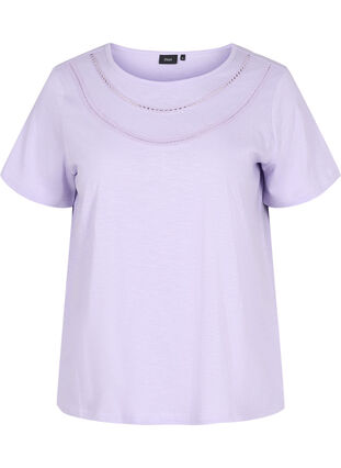 T-shirt en coton avec ruban en dentelle, Lavender, Packshot image number 0