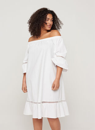 Robe en coton avec manches courtes, Bright White, Model image number 0