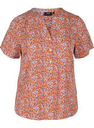 Chemise à manches courtes et col en V, Orange Flower AOP, Packshot image number 0