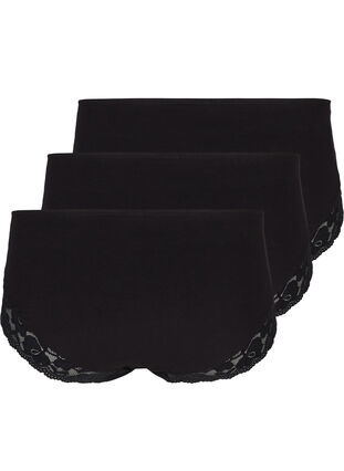 Lot de 3 culottes taille haute avec bordure en dentelle, Black, Packshot image number 1