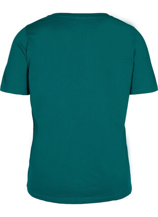 T-shirt en coton bio à col V, Teal Green, Packshot image number 1