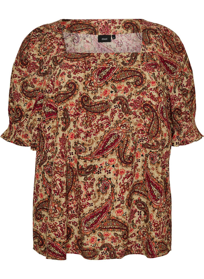 Viscose blouse met paisleymotief en een vierkante halslijn, Bruin, Packshot image number 0