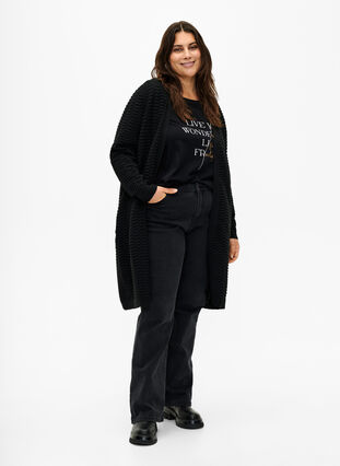 Cardigan en tricot en mélange de coton et de viscose, Black, Model image number 2