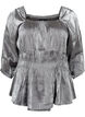 Zilverkleurige blouse met 3/4 mouwen en smok, Dark Silver, Packshot image number 0