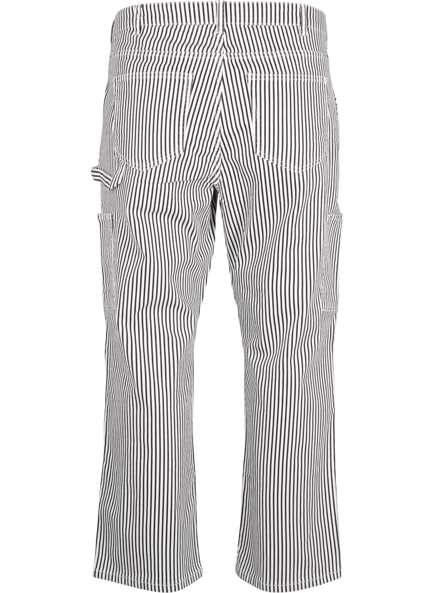 ZizziGestreepte cargo jeans met rechte pasvorm, Black White Stripe, Packshot image number 1