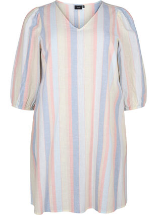 Robe courte en coton et lin mélangés, Multi Color Stripe, Packshot image number 0