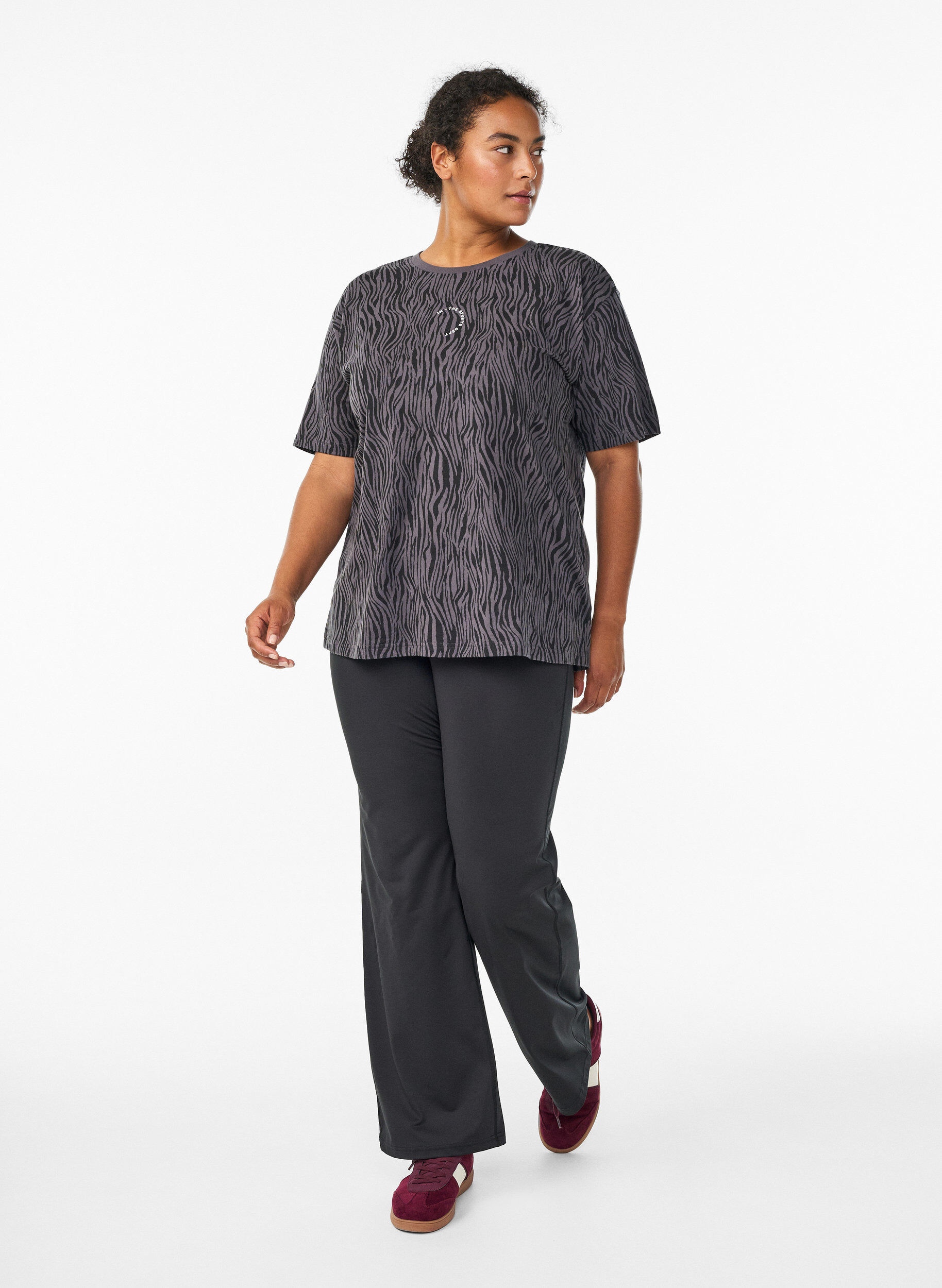 ZizziZebra print sport-T-shirt van biologisch katoen, Grijs, Model image number 1